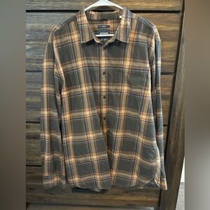 Prana Men's Plaid Shirt in Brown and Orange